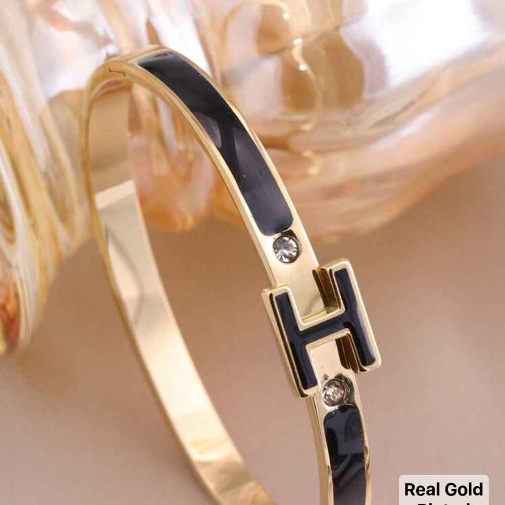 Gold and Black Bracelet with Crystal Accents